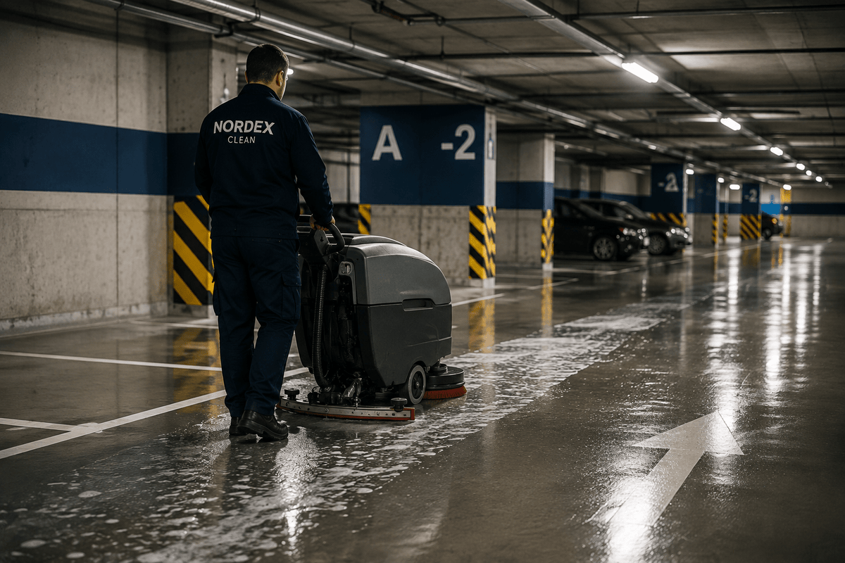 Професионално почистване на подземни паркинги и гаражи - Nordex-Clean