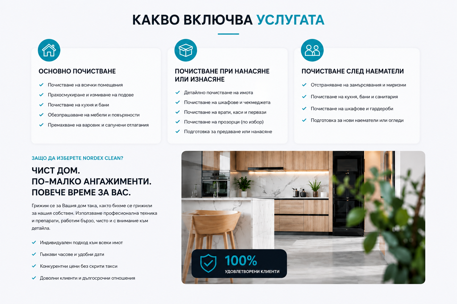 Какво включва услугата почистване на домове – светла версия, основно почистване и почистване след наематели, Nordex Clean
