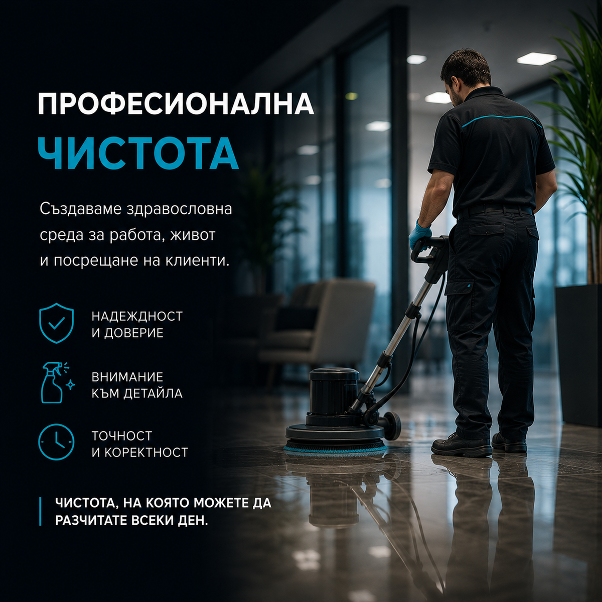 Професионална чистота – Nordex Clean почиства офис с машина за подове